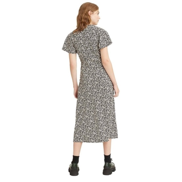 Levi's Brooks Caviar 90s Midi Dress Black White Daisy Floral Button Front V-Neck - Picture 5 of 12